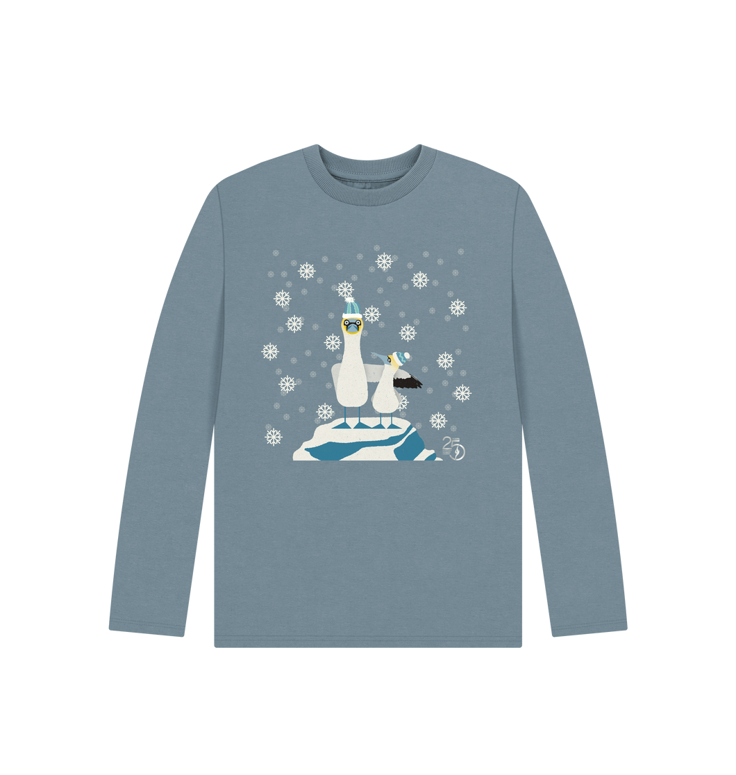 Stone Blue Printed Kids T-Shirt Front