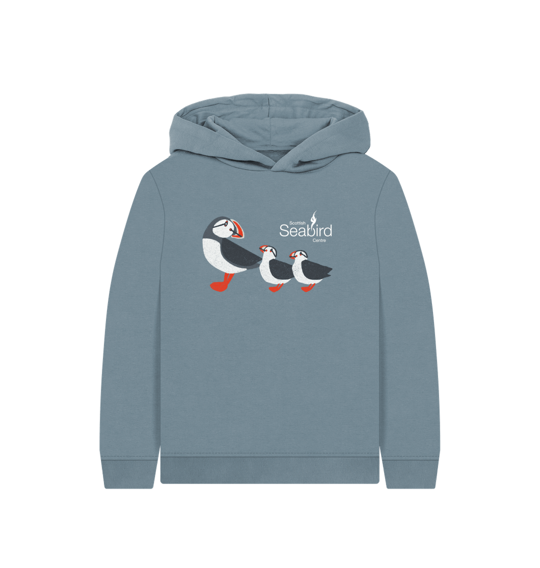 Stone Blue Scottish Seabird Centre - Kids Puffin Hoodie