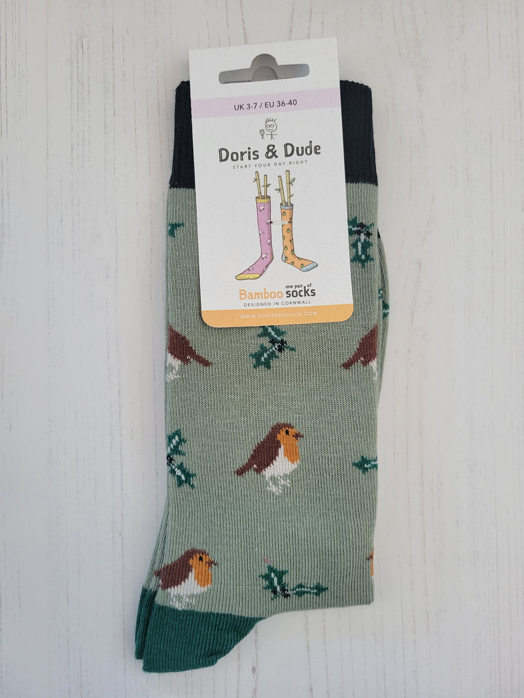 Green Robin Socks (size 3-7)