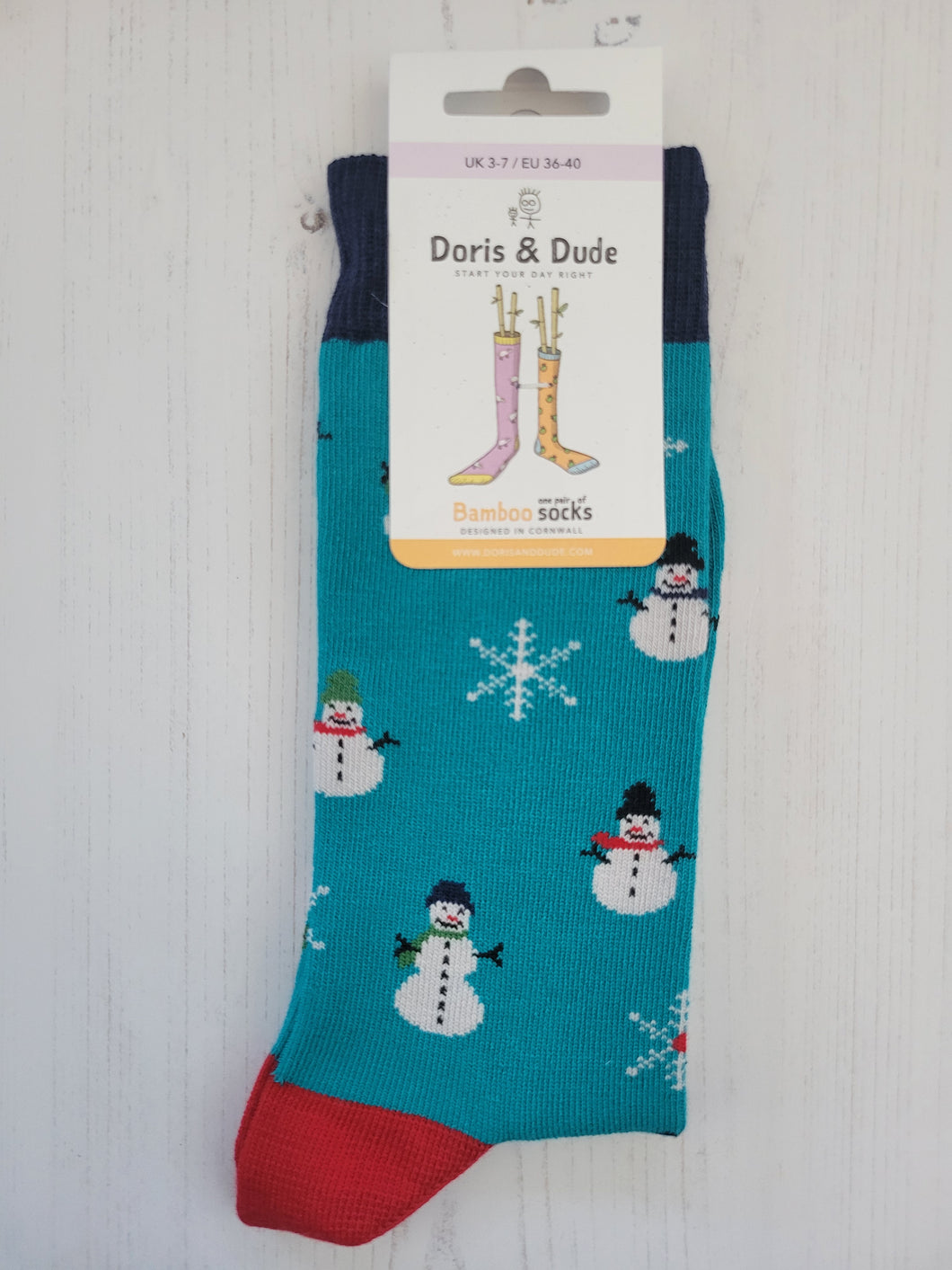 Blue Snowman Socks (size 3-7)