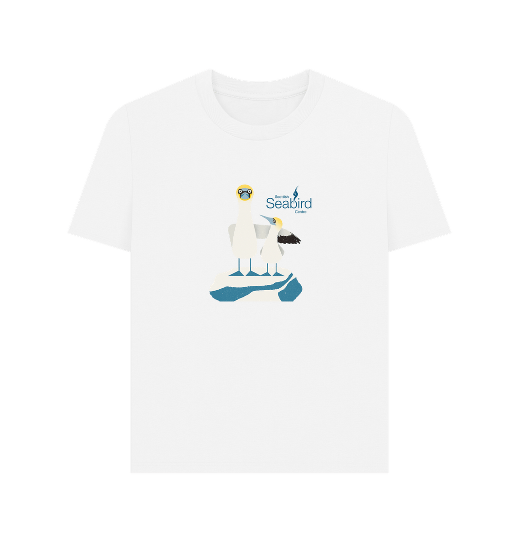 White Scottish Seabird Centre - Womens Gannet T-shirt (black logo)