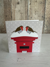 Load image into Gallery viewer, Robins on a Snowy Postbox Greetings Card
