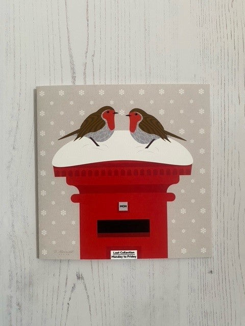 Robins on a Snowy Postbox Greeting Card