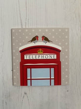 Load image into Gallery viewer, Robins on a Snowy Telephone Box Greetings Card
