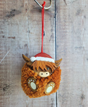 Load image into Gallery viewer, Highland Cow Pom Pom Christmas Decoration
