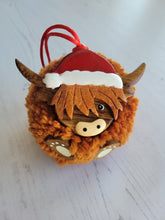 Load image into Gallery viewer, Highland Cow Pom Pom Christmas Decoration

