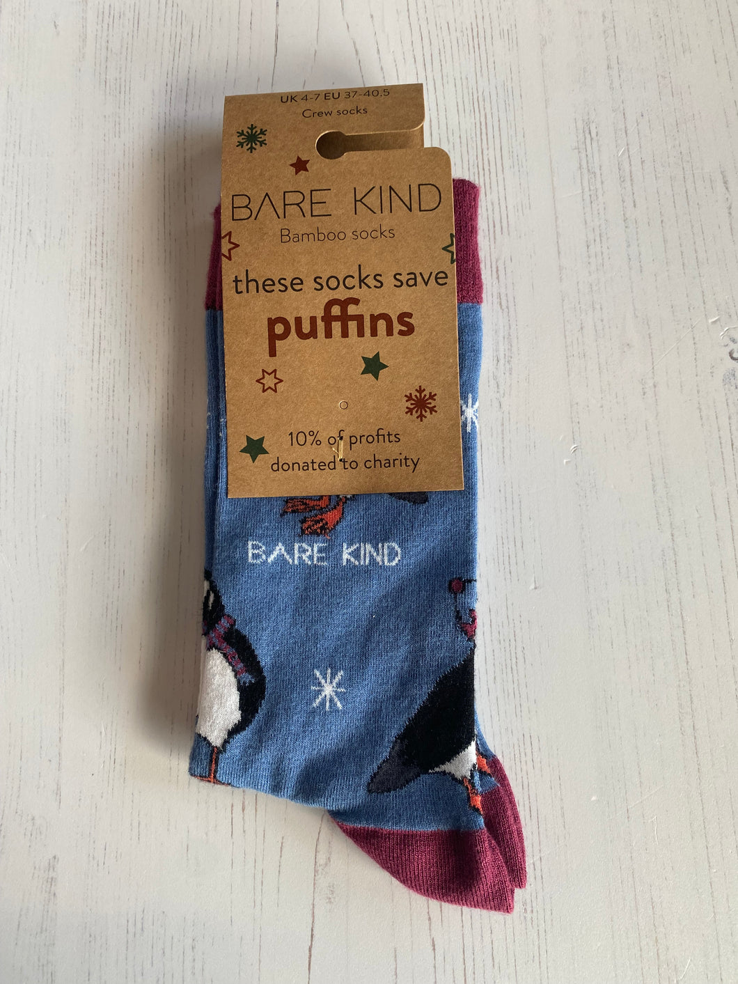 Christmas Save the Puffin Socks size 4-7