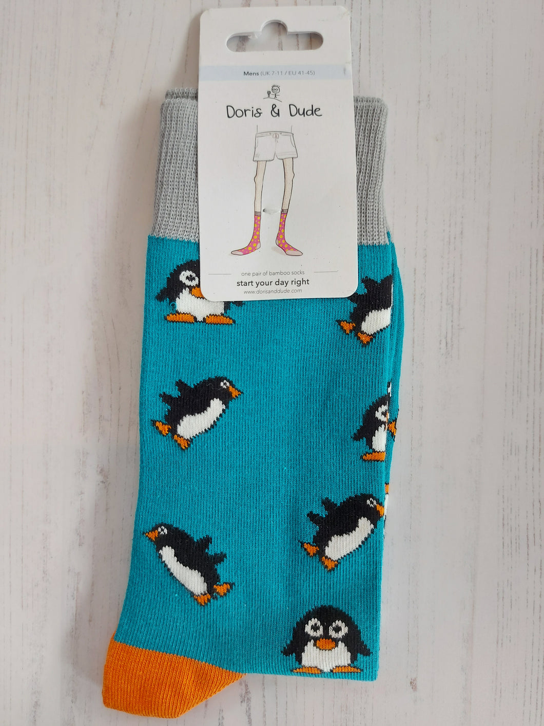 Teal Penguin Socks (size 7-11)