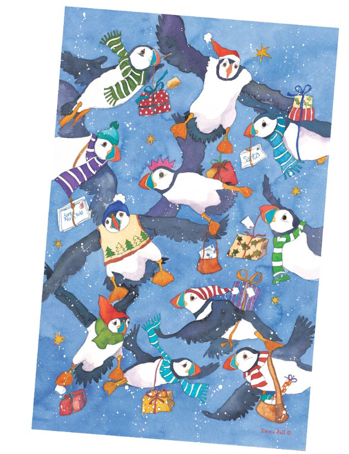 Christmas Flying Puffin Tea Towel